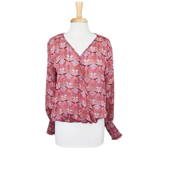Ariella Lory Pink and Red Long Sleeve Relaxed Blouse Size Medium - Picture 1 of 6